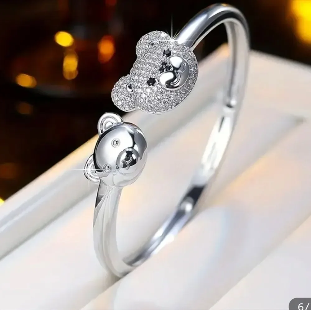 18k Gold Plated Diamond Bear Bracelet Bangle